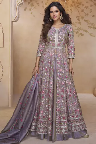 Blue georgette embroidered wedding wear lehenga style suit