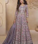 Blue georgette embroidered wedding wear lehenga style suit