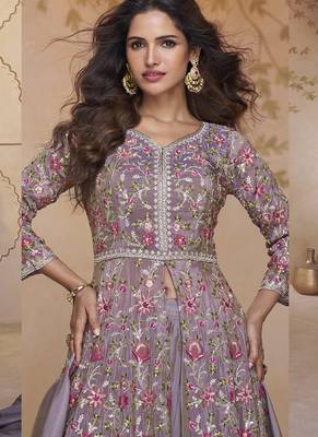 Blue georgette embroidered wedding wear lehenga style suit 2
