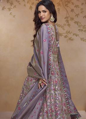Blue georgette embroidered wedding wear lehenga style suit 3