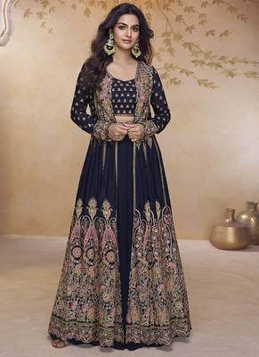 Lavender simmar silk embroidered wedding wear lehenga style suit 1
