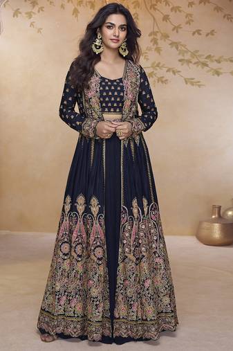 Lavender simmar silk embroidered wedding wear lehenga style suit