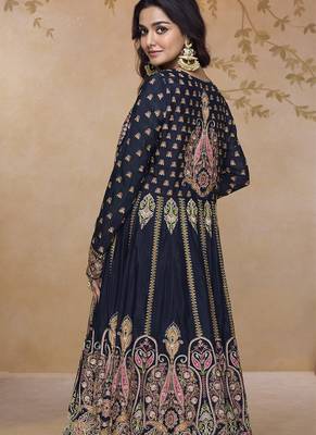 Lavender simmar silk embroidered wedding wear lehenga style suit 2
