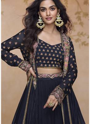 Lavender simmar silk embroidered wedding wear lehenga style suit 3