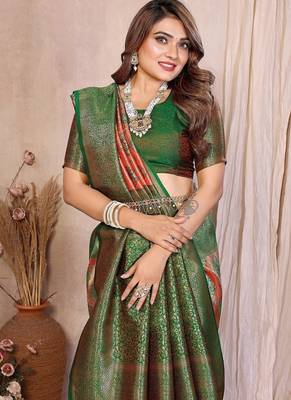 Orange Color Zari Weaving Banarasi Tissue Silk Saree 1