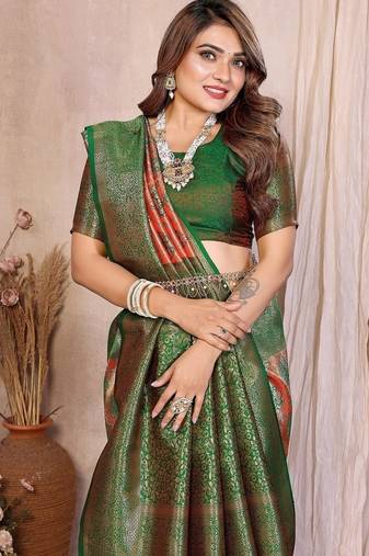 Orange Color Zari Weaving Banarasi Tissue Silk Saree