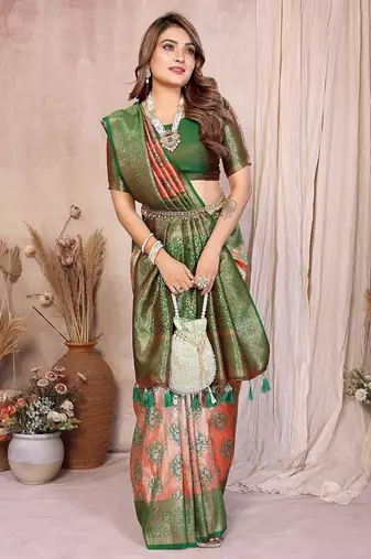 Orange Color Zari Weaving Banarasi Tissue Silk Saree