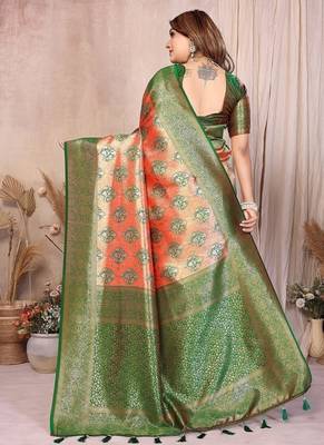 Orange Color Zari Weaving Banarasi Tissue Silk Saree 4