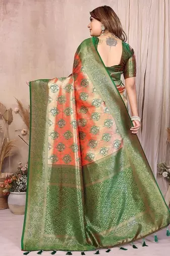 Orange Color Zari Weaving Banarasi Tissue Silk Saree