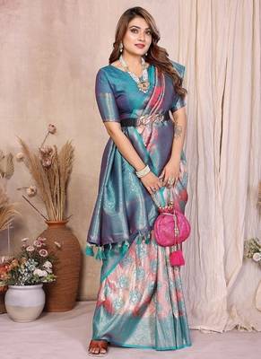 Pink Color Zari Weaving Banarasi Tissue Silk Saree 2