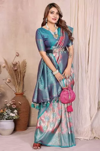 Pink Color Zari Weaving Banarasi Tissue Silk Saree