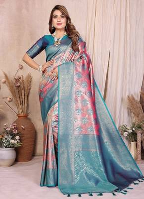 Pink Color Zari Weaving Banarasi Tissue Silk Saree 3