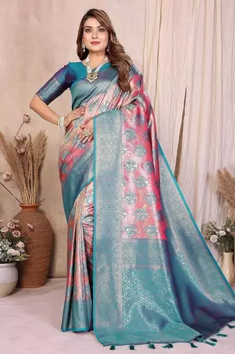Pink Color Zari Weaving Banarasi Tissue Silk Saree