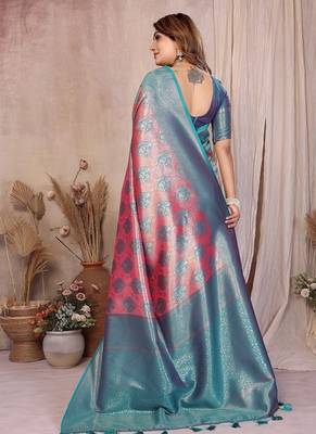 Pink Color Zari Weaving Banarasi Tissue Silk Saree 4