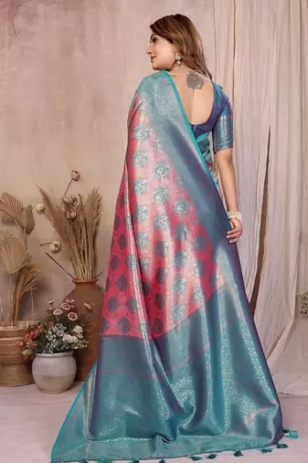 Pink Color Zari Weaving Banarasi Tissue Silk Saree
