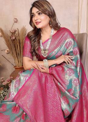 Light Sea Green Color Zari Weaving Banarasi Tissue Silk Saree 1