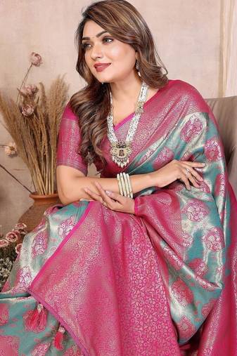 Light Sea Green Color Zari Weaving Banarasi Tissue Silk Saree