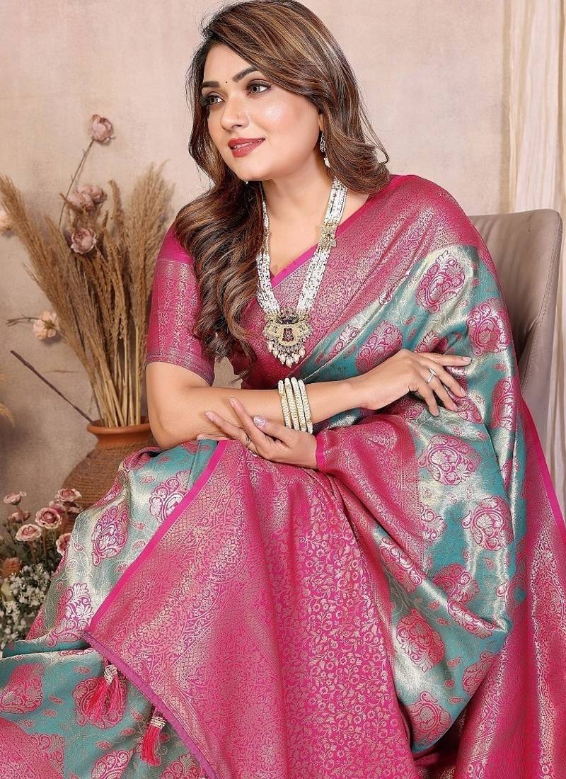 Light Sea Green Color Zari Weaving Banarasi Tissue Silk Saree