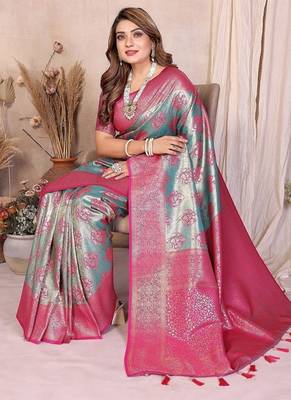 Light Sea Green Color Zari Weaving Banarasi Tissue Silk Saree 2