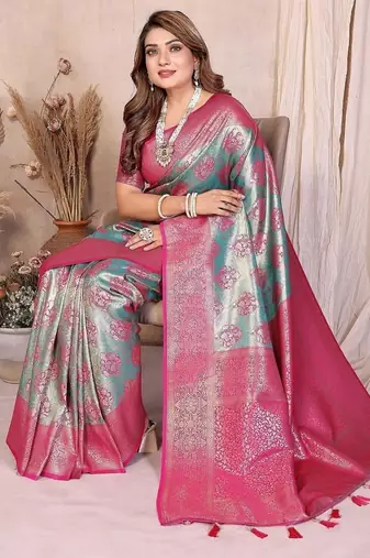 Light Sea Green Color Zari Weaving Banarasi Tissue Silk Saree