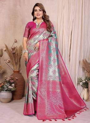 Light Sea Green Color Zari Weaving Banarasi Tissue Silk Saree 3