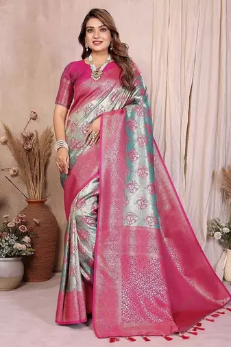 Light Sea Green Color Zari Weaving Banarasi Tissue Silk Saree