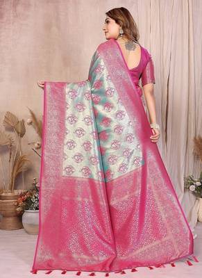 Light Sea Green Color Zari Weaving Banarasi Tissue Silk Saree 4