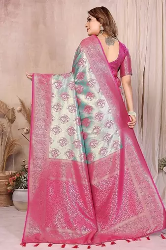 Light Sea Green Color Zari Weaving Banarasi Tissue Silk Saree