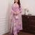 Floral embroidered pink round neck kurta set with trouser and dupatta
