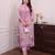 Floral embroidered pink round neck kurta set with trouser and dupatta