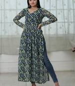 Green Fox Georgette Printed Kurta – Soft, Lightweight & Perfect for Daily Wear