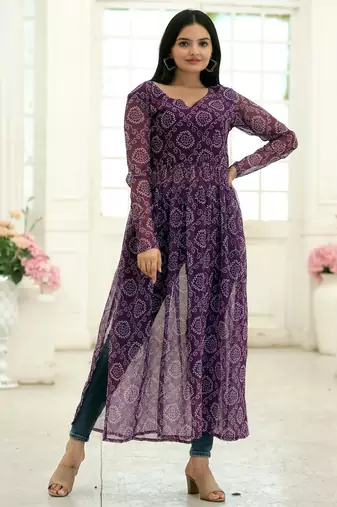 Wine Fox Georgette Printed Kurta – Elegant, Lightweight & Comfortable for Daily Wear