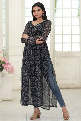 Black Fox Georgette Printed Kurta – Lightweight, Stylish & Perfect for Daily Wear