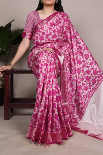 tussar art silk printed saree with viscose border