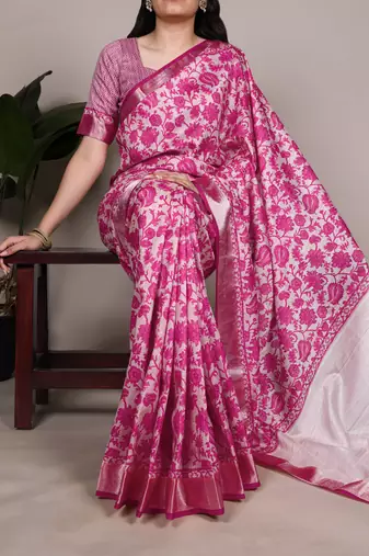 tussar art silk printed saree with viscose border