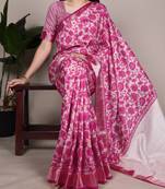 tussar art silk printed saree with viscose border