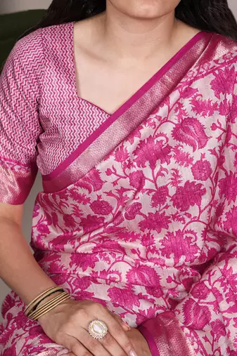tussar art silk printed saree with viscose border
