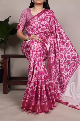 tussar art silk printed saree with viscose border