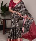 tussar art silk printed saree with viscose border