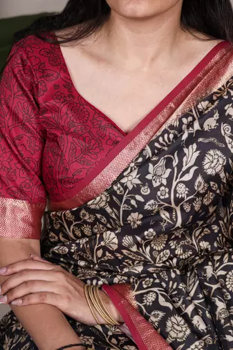 tussar art silk printed saree with viscose border