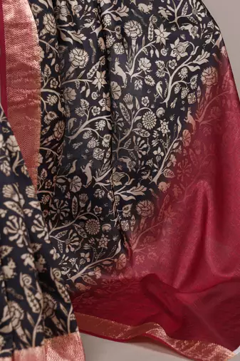 tussar art silk printed saree with viscose border