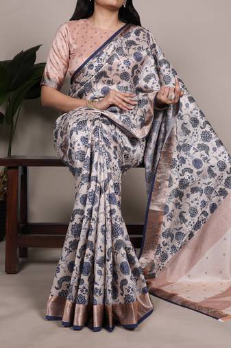 tussar art silk printed saree with viscose border
