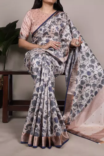 tussar art silk printed saree with viscose border