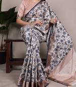 tussar art silk printed saree with viscose border