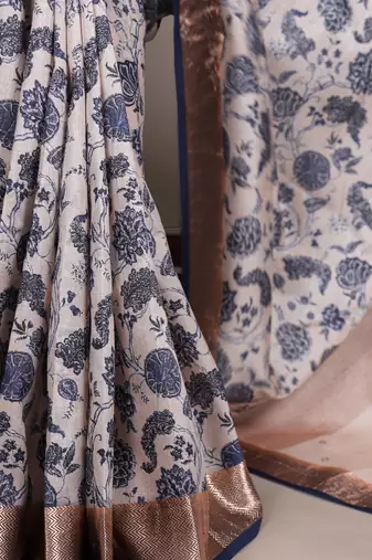 tussar art silk printed saree with viscose border