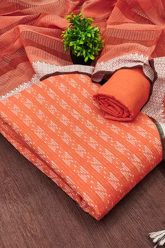 orange handloom cotton suit set