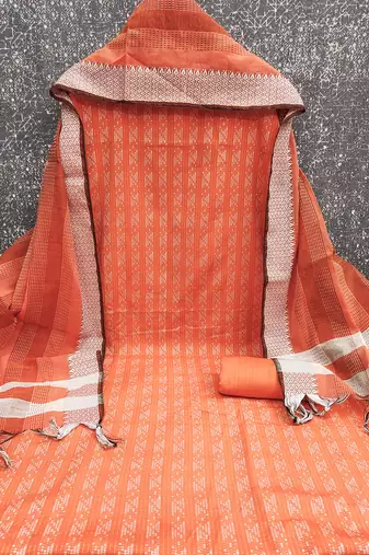 orange handloom cotton suit set