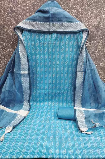 blue handloom cotton suit set