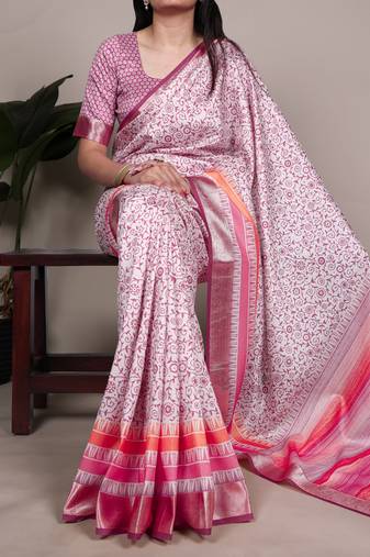 tussar art silk printed saree with viscose border