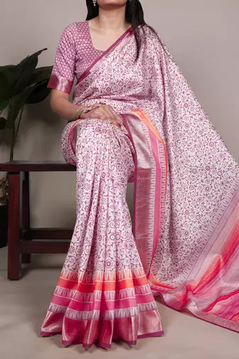 tussar art silk printed saree with viscose border